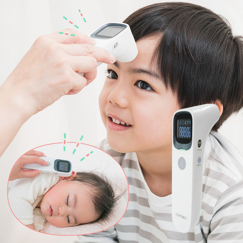 CHINAVI デジタル非接触体温計 JPD-FR409-B グレー 医療機器認証取得 おでこ 耳 大人 子供