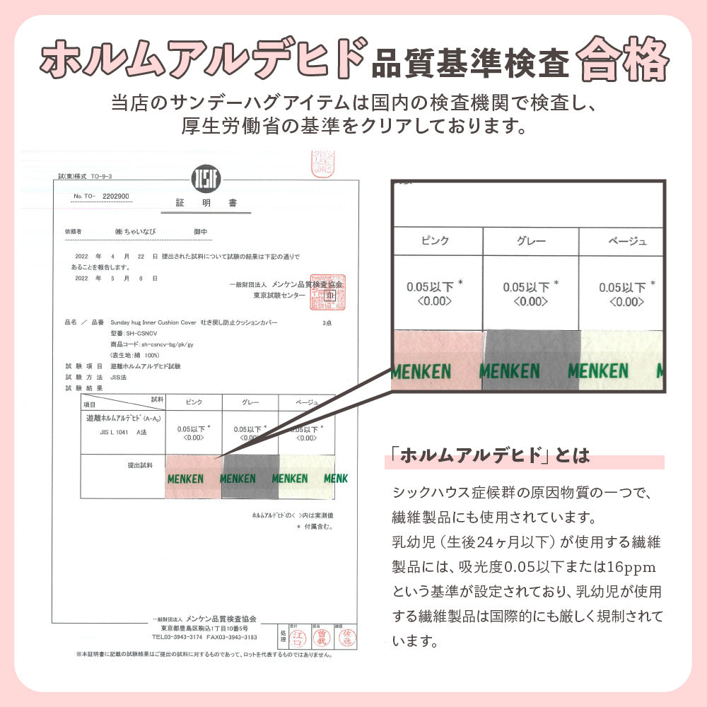 ホルムアルデヒド品質基準検査合格