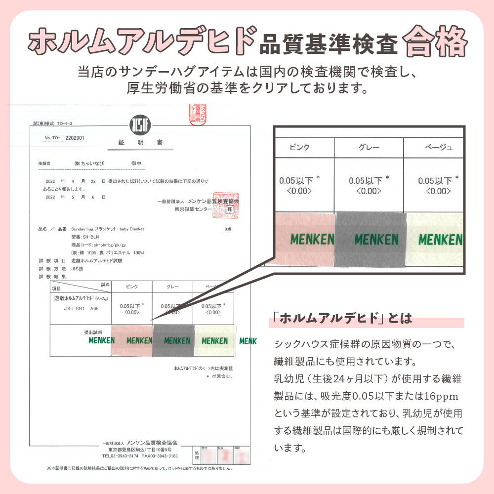 ホルムアルデヒド品質基準検査合格