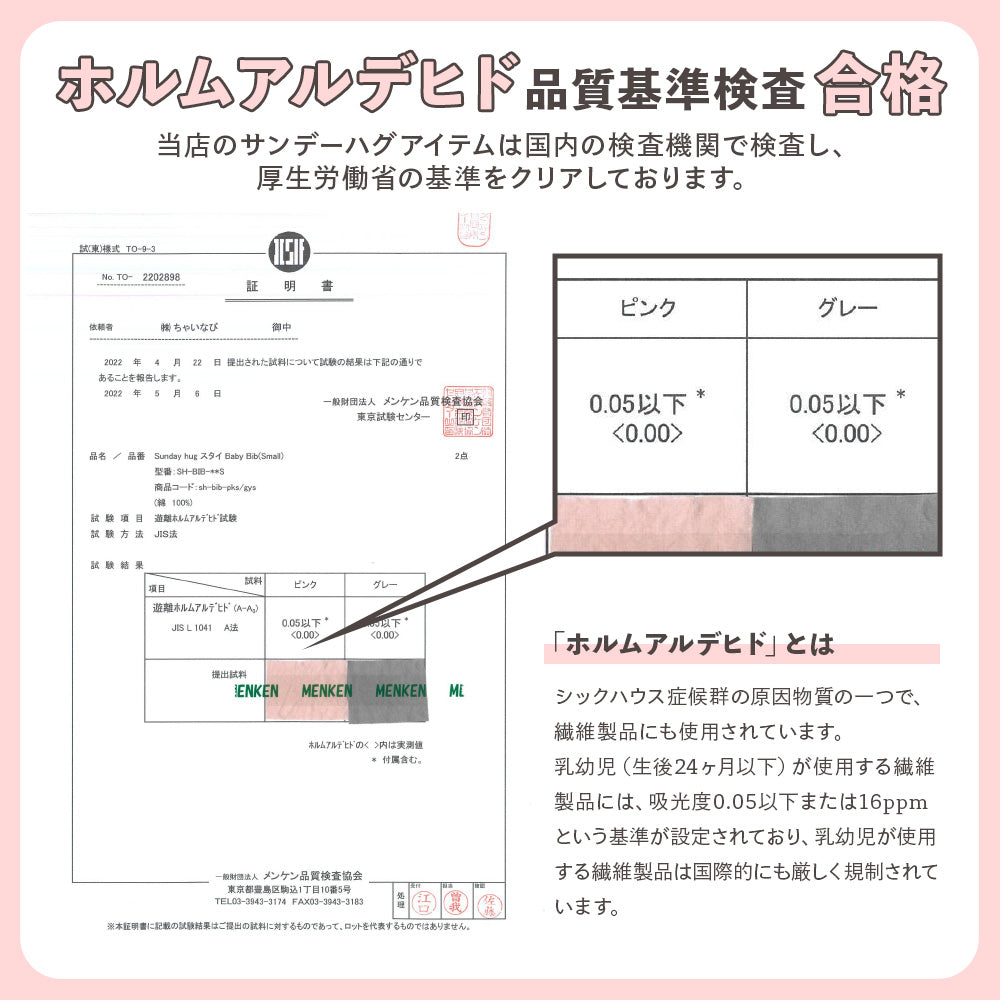 ホルムアルデヒド品質基準検査合格